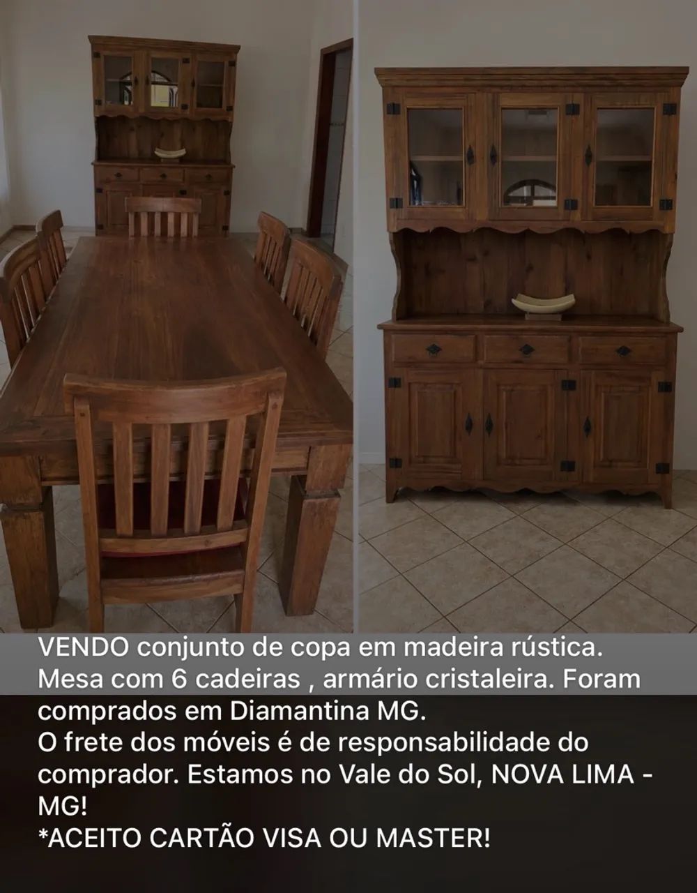 Conjunto mesa com 6 cadeira e cristaleira madeira  - Foto 2