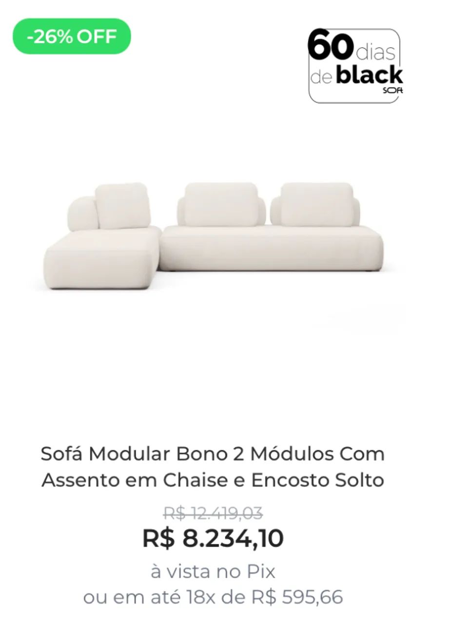Sofá Modular Bono 2 Módulos Com Assento em Chaise e Encosto Solto - Foto 2