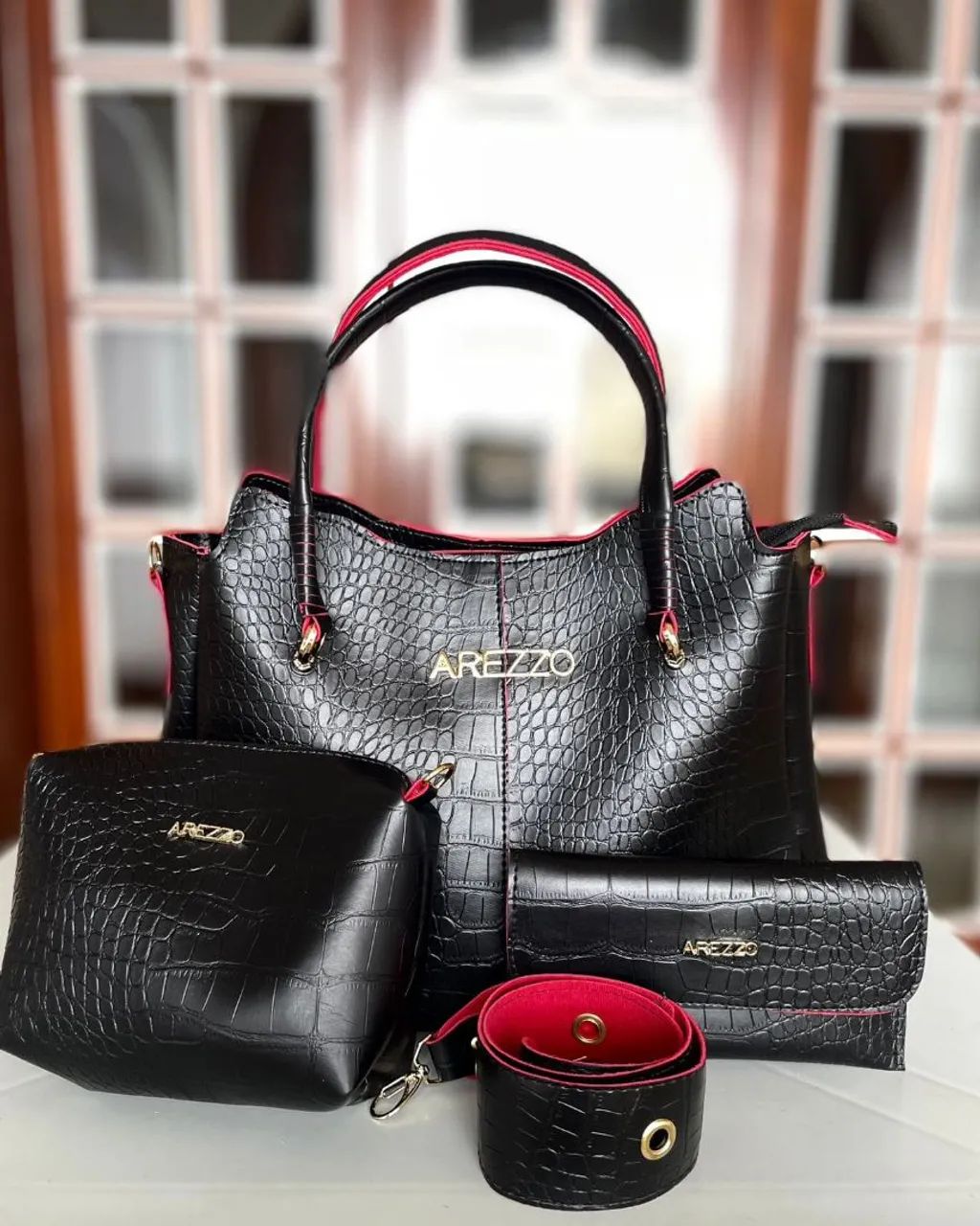 Kit Trio de Bolsas Estilo Arezzo Croco Tamanho Grande - Bolsas