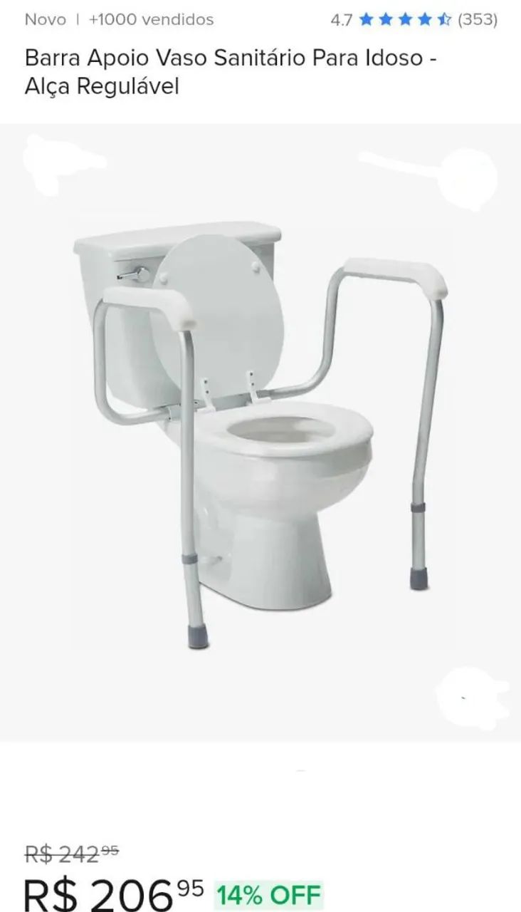 Barra de apoio para vaso sanitário idoso