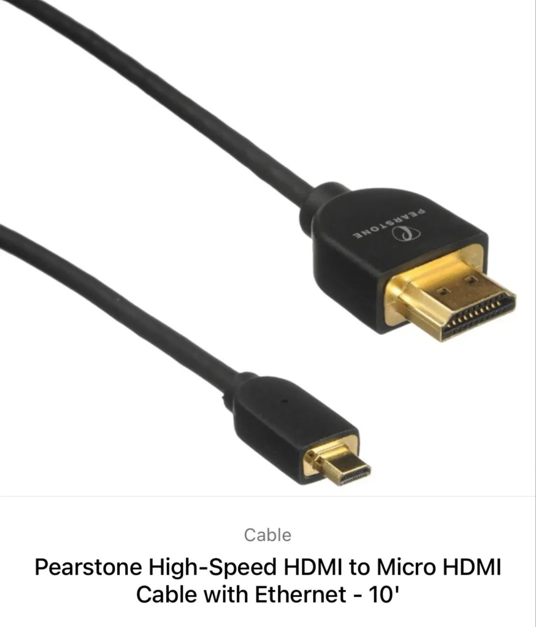 Cabo Pearstone HDMI para Micro HDMI High Speed com Ethernet 3m