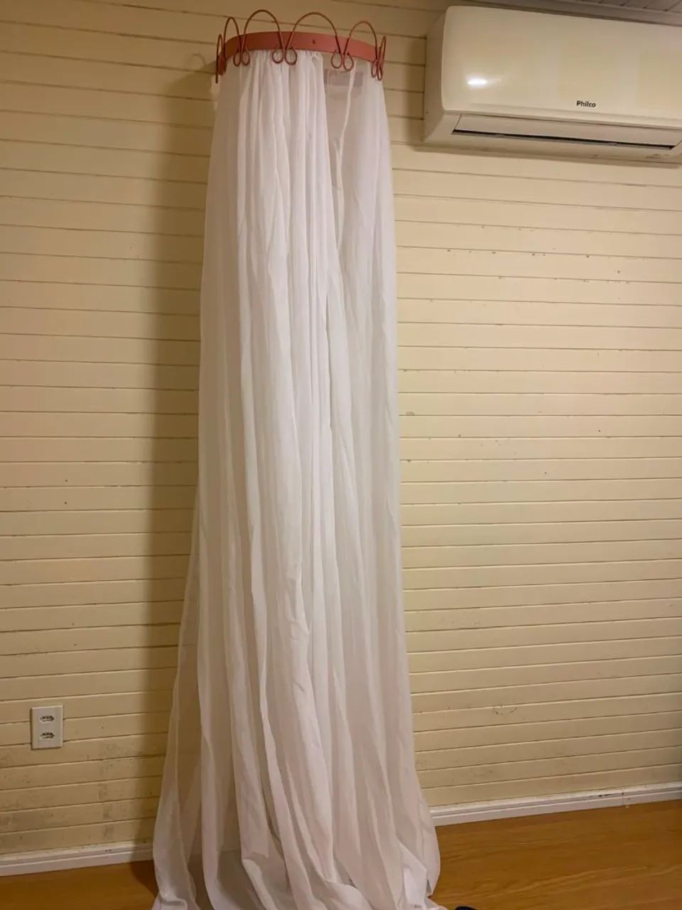 Dossel de parede rosé com mosquiteiro branco para berço - Foto 3