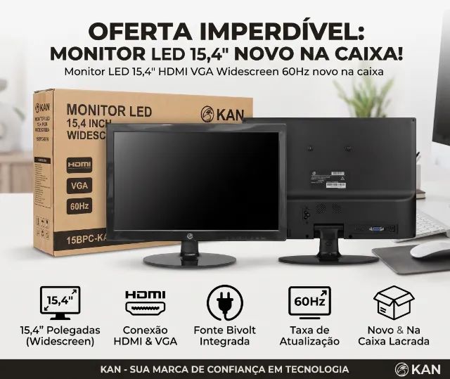 Monitor LED 15,4"  HDMI VGA Widescreen 60Hz 