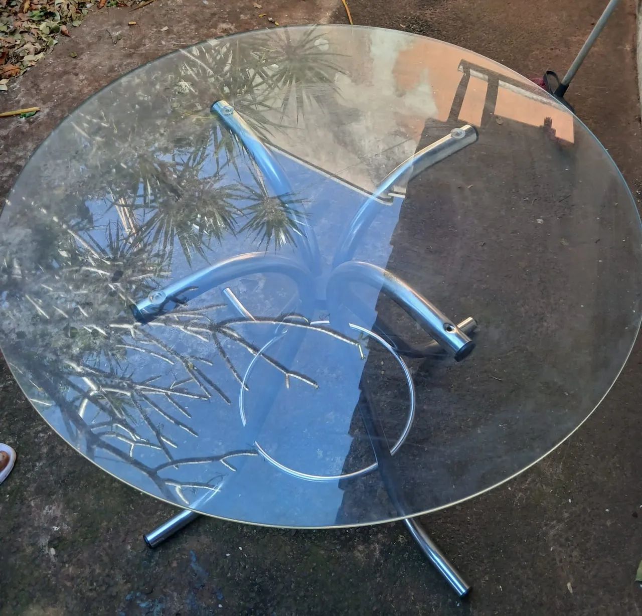 Mesa de Vidro Redonda com Base Cromada - Ótimo Estado
