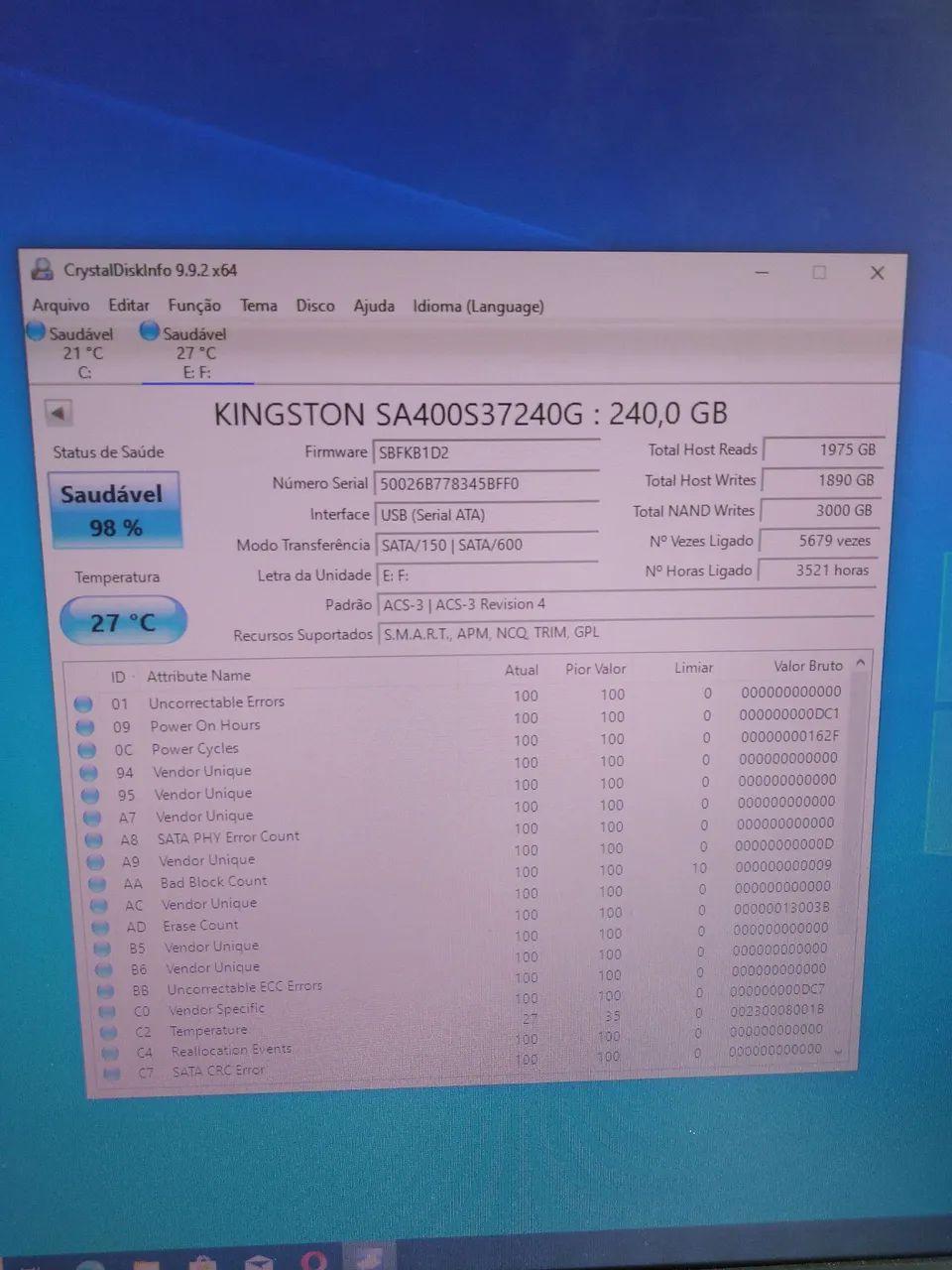 SSD Kingston 240gb 98% - Foto 2