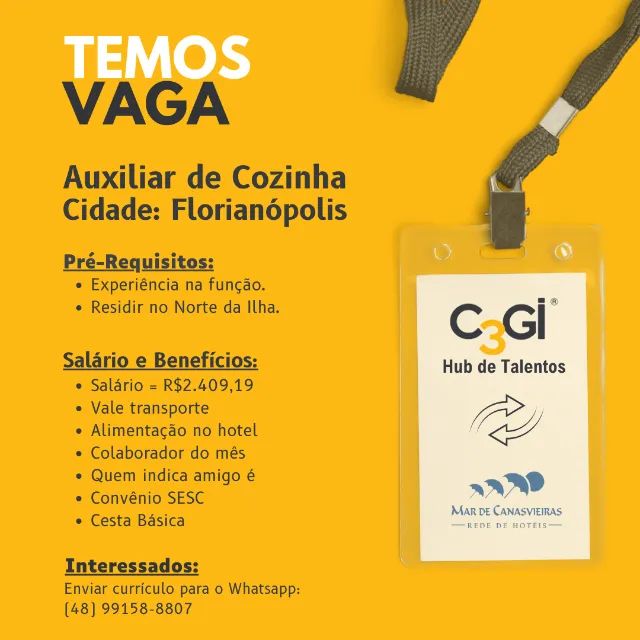 Vaga: Auxiliar de Cozinha - Bairro: Canasvieiras