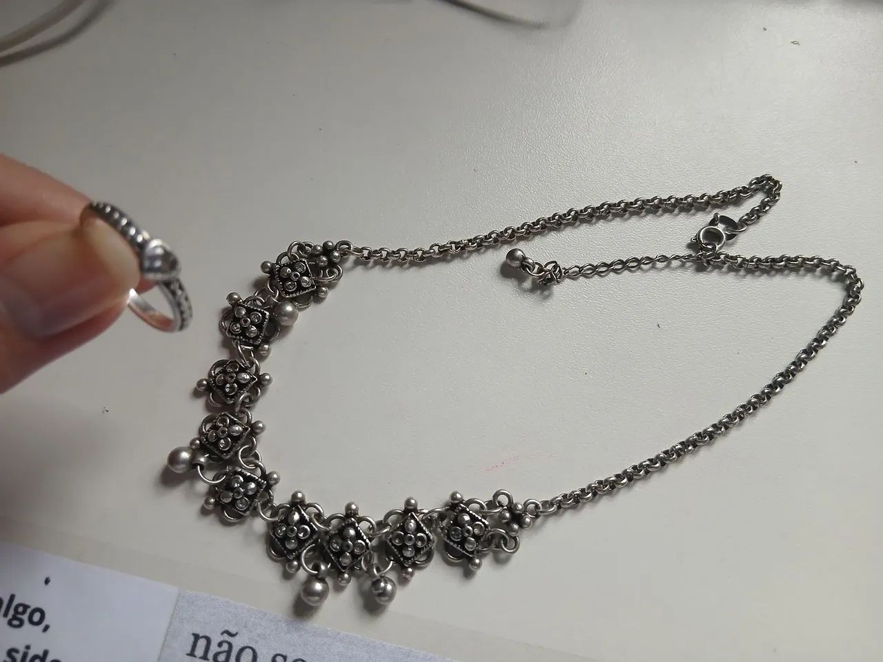 Colar Choker Prata 925 e Anel Solitário Coração Prata 925  - Foto 3