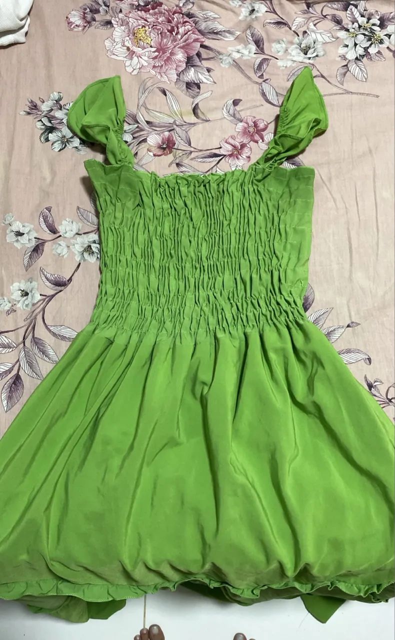 Vestido Verde Lastex no Busto com Babados - Estilo Camponesa / BOHO - Foto 2