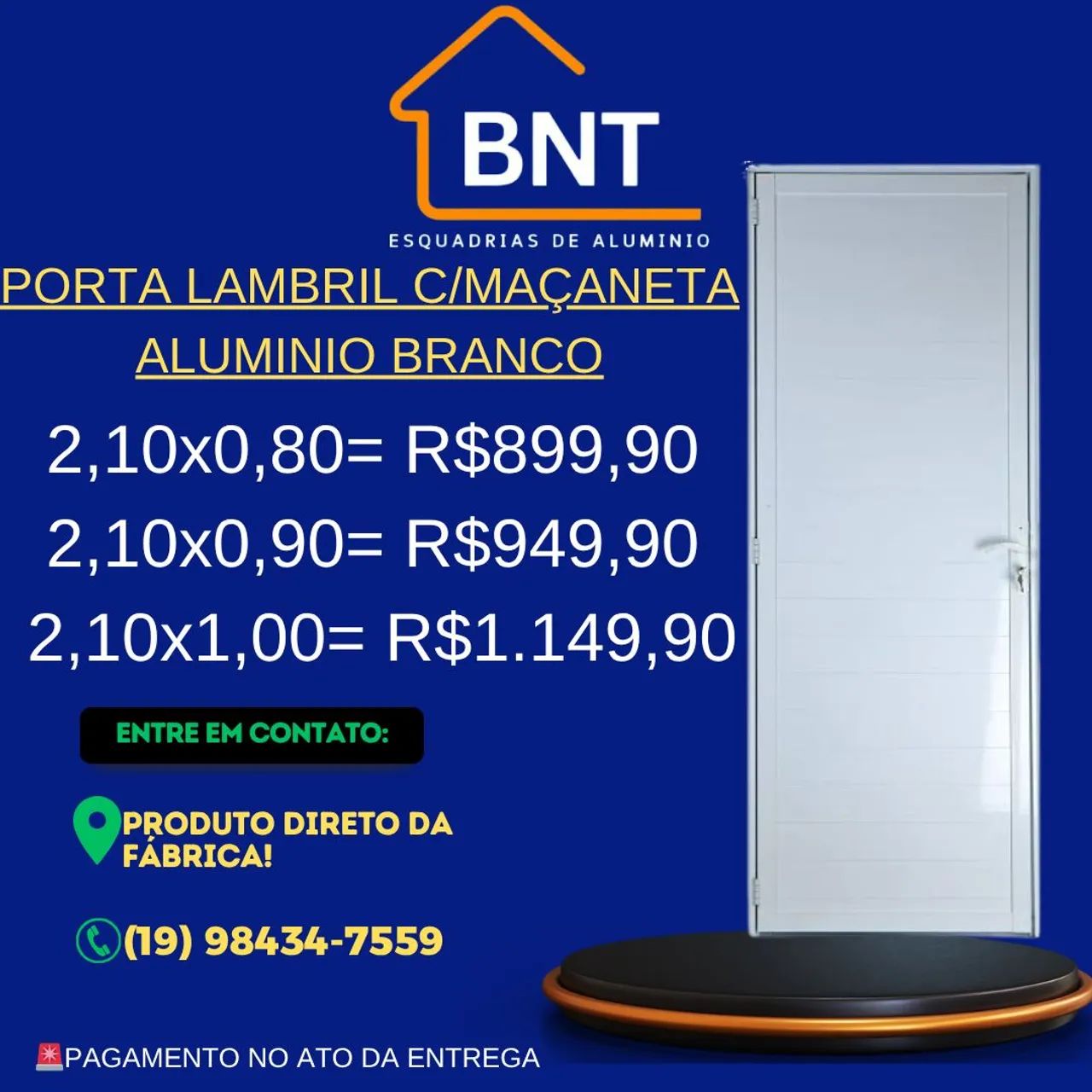 PORTA LAMBRIL COM MAÇANETA ALUMÍNIO BRANCO 2.10X0.80 (Linha 25)