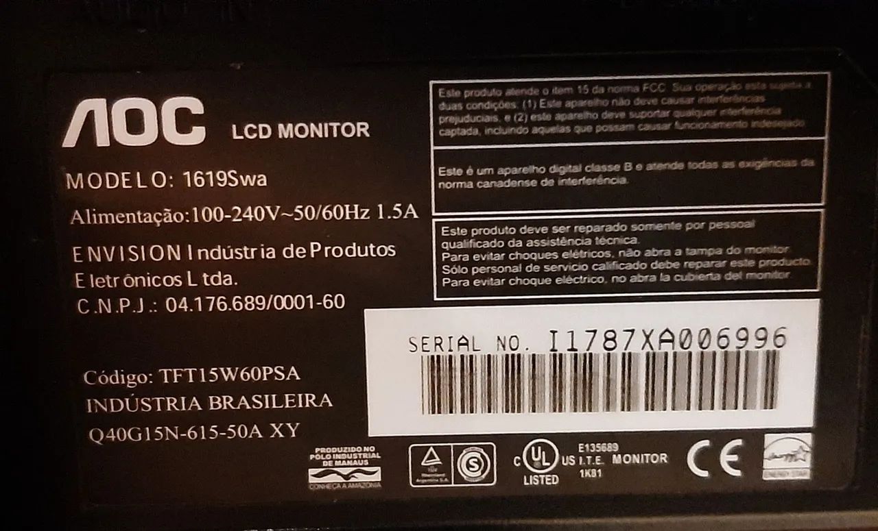 OAC 1619Swa - monitor 15 polegadas com áudio....conector analógico RGB. - Foto 2