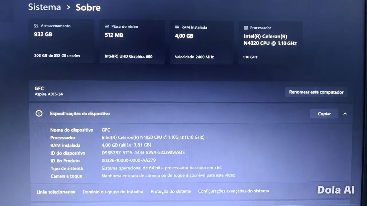 notebook acer aspire com tela 15,6 com 4 de memória RAM, SSD 1TB de  - Foto 4