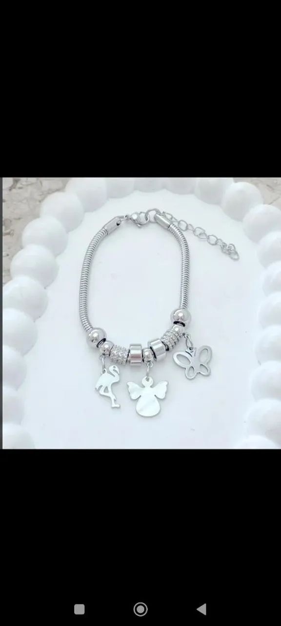 Pulseira estilo Pandora montada ajustável aço inox  - Foto 2