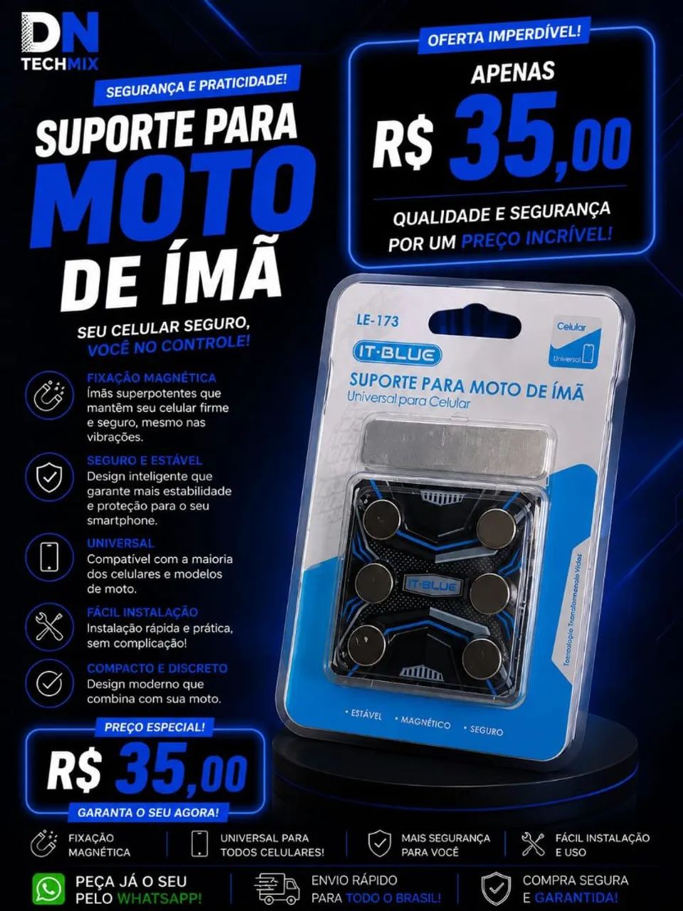 Suporte de celular para moto de ímã 