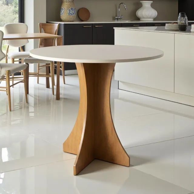 Mesa de Jantar Redonda 80cm Nature / Off White - MDF - Foto 4
