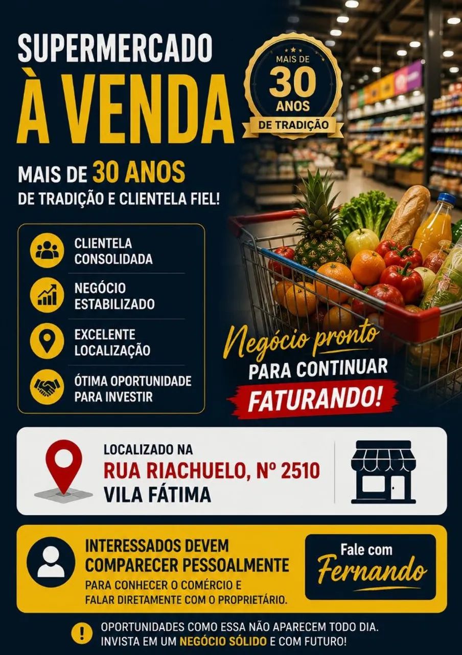 Oportunidade! Supermercado em pleno funcionamento!
