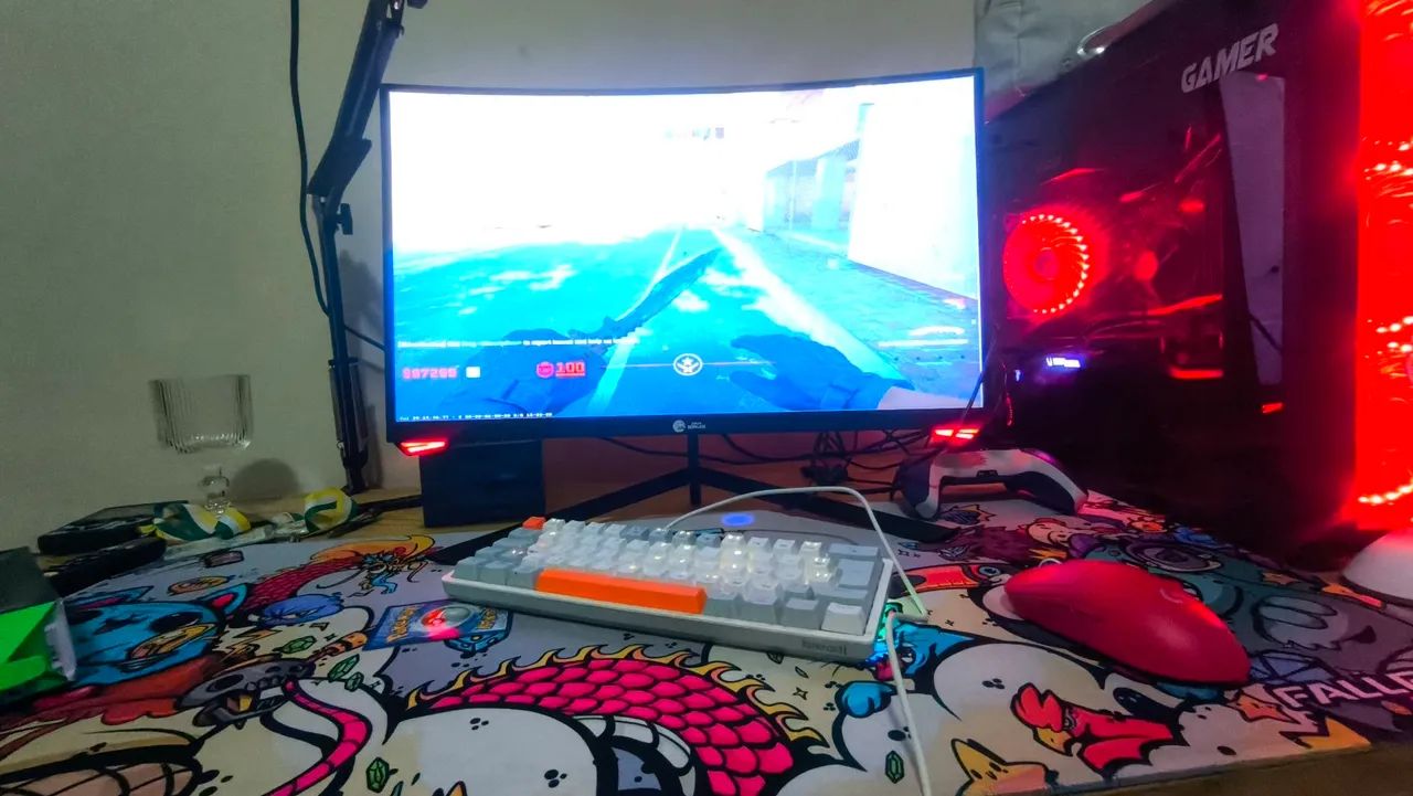 TECLADO AKALI BRANCO LARANJA E CINZA - Foto 3