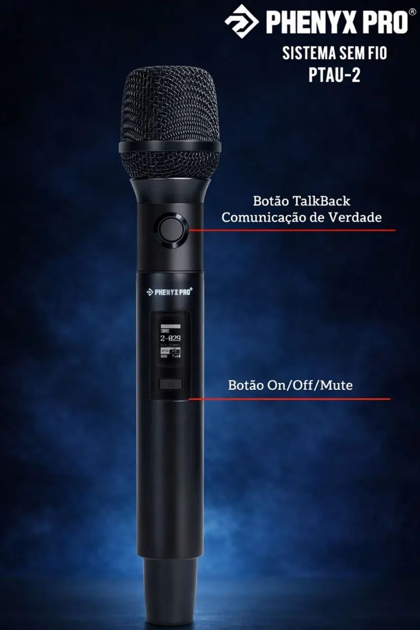 Microfone Phenyx Pro Profissional Sem Fio Duplo PTAU-2 TALKBACK (true diverse) - Foto 3