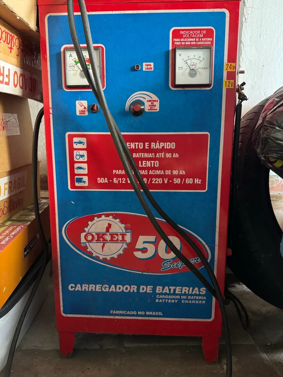 Relíquia! Carregador de Baterias Okei 50 Super (12v e 24v) Lento e Rápido - Estado de Novo