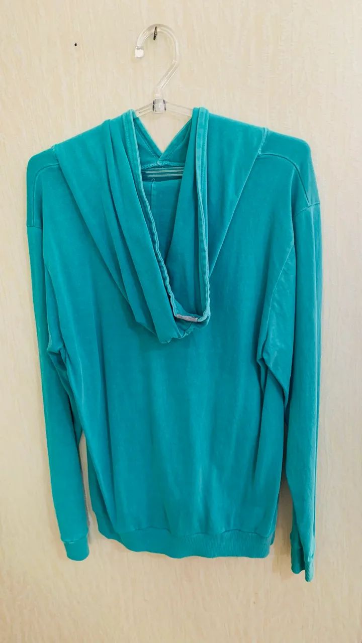 Blusa de Moletom Masculina com Capuz Verde Água  - Foto 2
