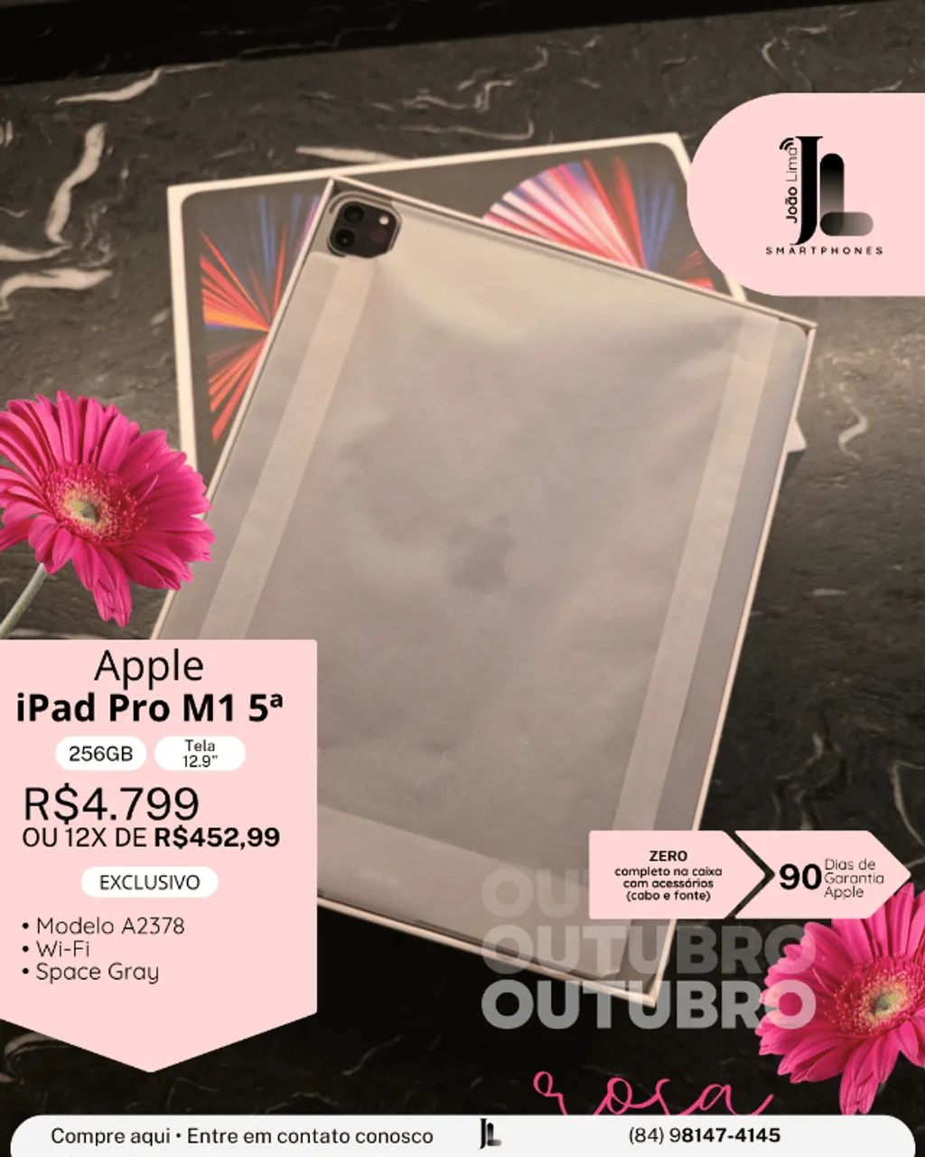 IPAD PRO M1 5ª, 256GB, TELA 12.9?, ZERO, EXCLUSIVO!