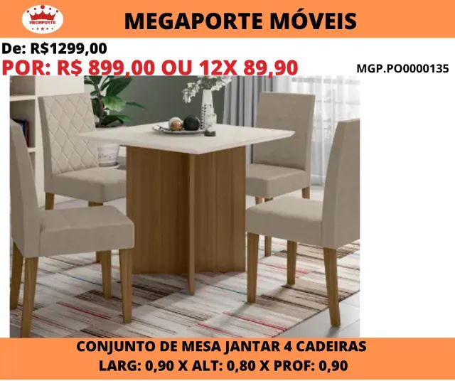 Conjunto de Mesa 0,90x0,90 com 4 Cadeiras