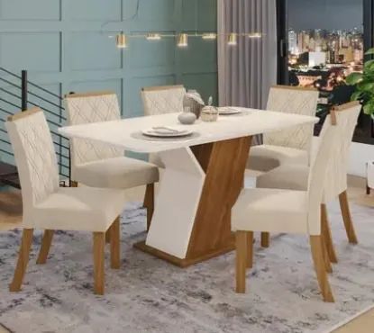 Conjunto sala de jantar com tampo de vidro e 6 cadeiras