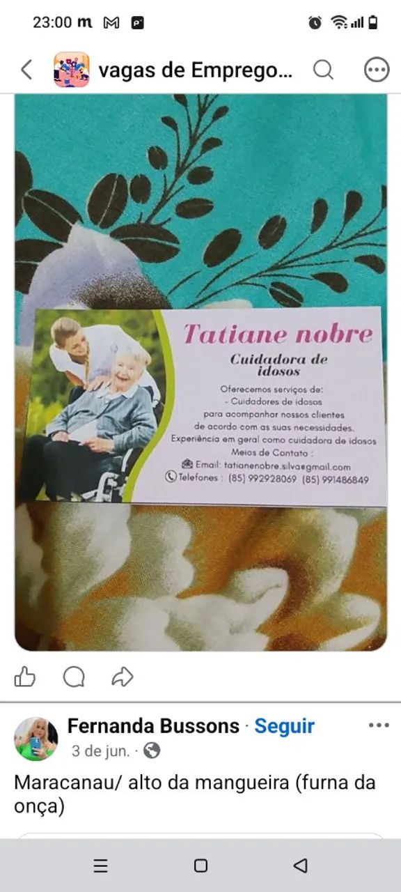 Disponível para serviço de cuidadora 