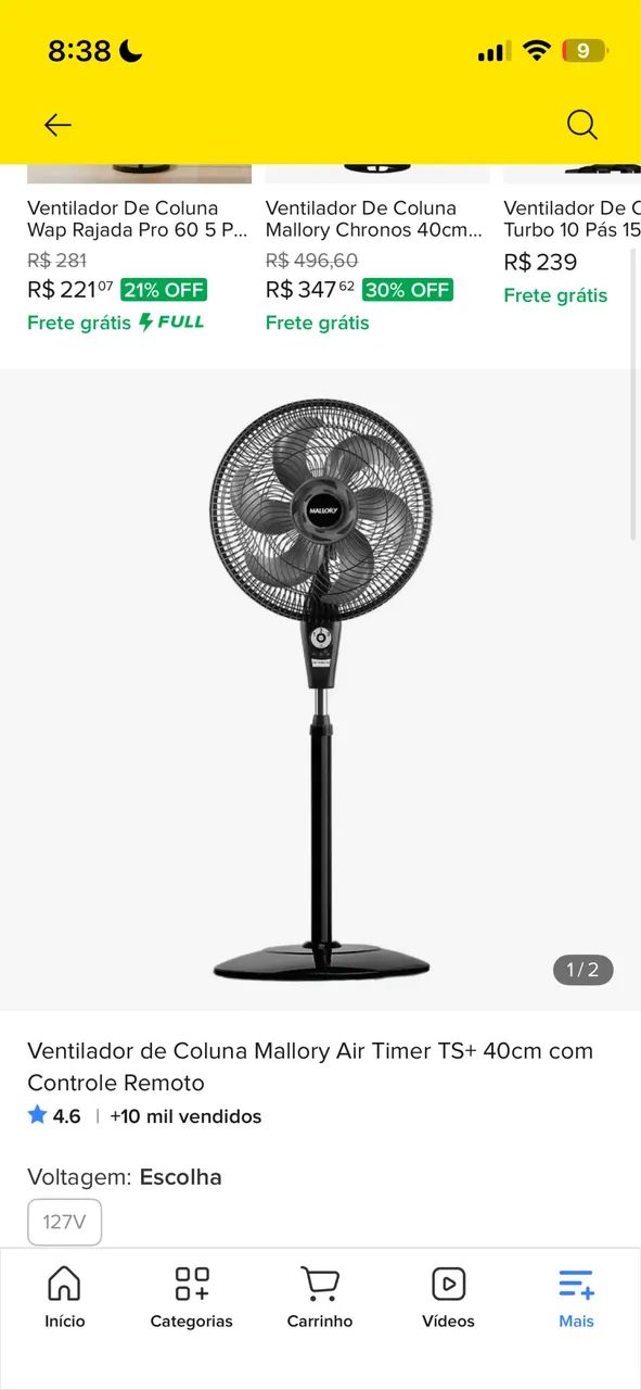 ventilador coluna controle remoto e timer Mallory