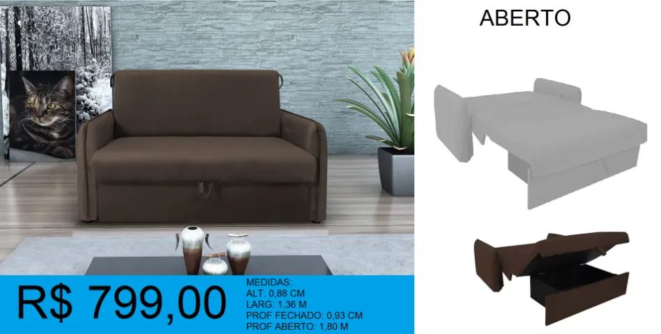 Sofá cama com braços * Super confortavel* - Entrega Gratis  - Foto 2