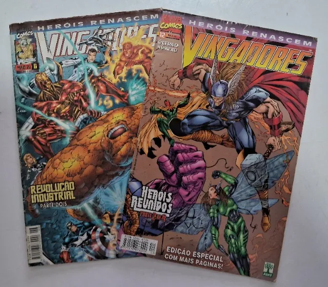 Imagem da capa da HQ Gibi Heróis Renascem: Vingadores - Edições 06 e 12 Marvel Comics anunciado na OLX