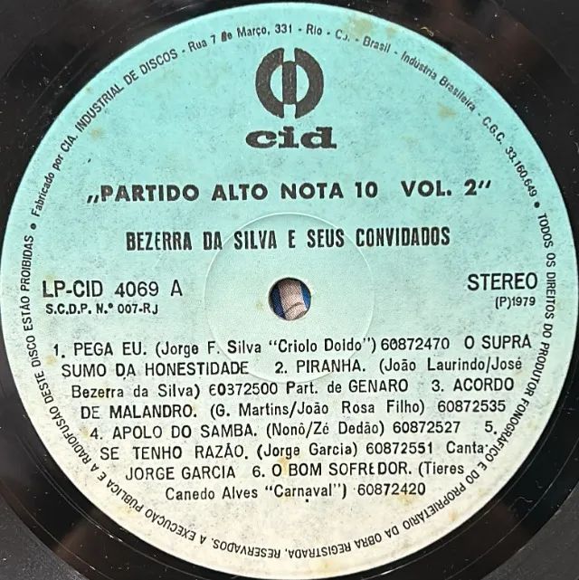 Disco de Vinil LP Partido Alto nota 10 vol 2 Bezerra da Silva e Seus Convidados  - Foto 2