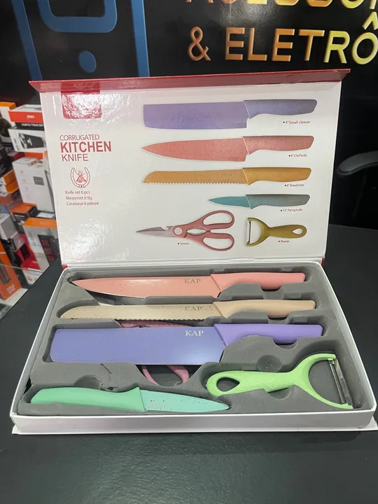 Promoção Jogo De Facas Coloridas Cozinha Chef Tesoura Descascador 5 Peças Aço Inoxidável