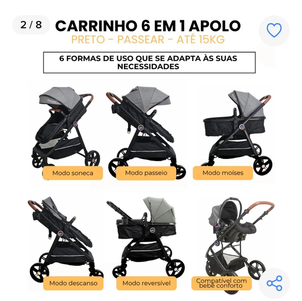 Carrinho de bebê 6 em 1