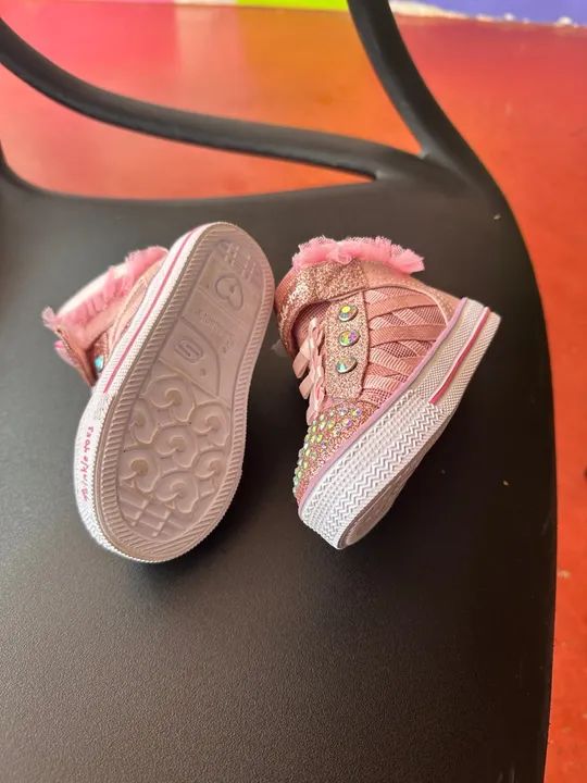 Tênis Infantil Twinkle Toes - Rosa - Glitter - Renda skechers - Foto 3