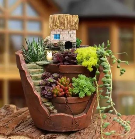 Mini vaso com casinha para suculentas 8,5cm x 9cm 