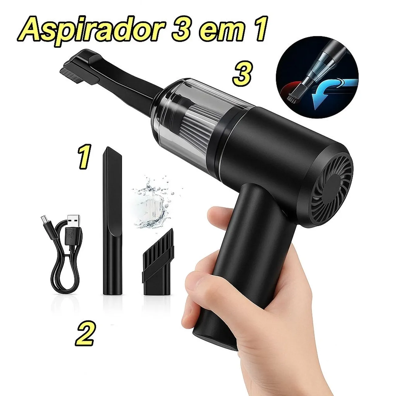 Aspirador de Pó Portátil 3 em 1 - Limpeza Fácil e Prática