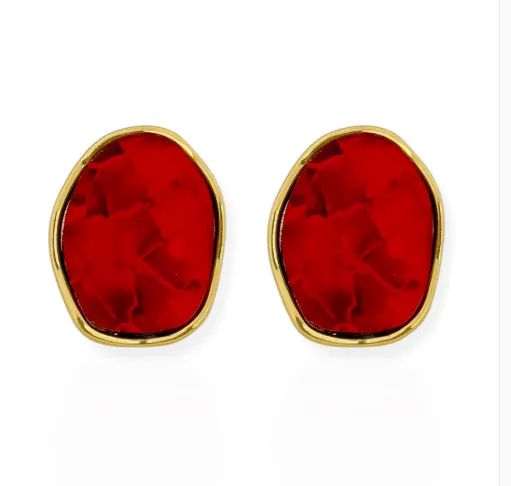 Brinco Folheado a Ouro 18k Círculo Resinado Vermelho - Foto 2