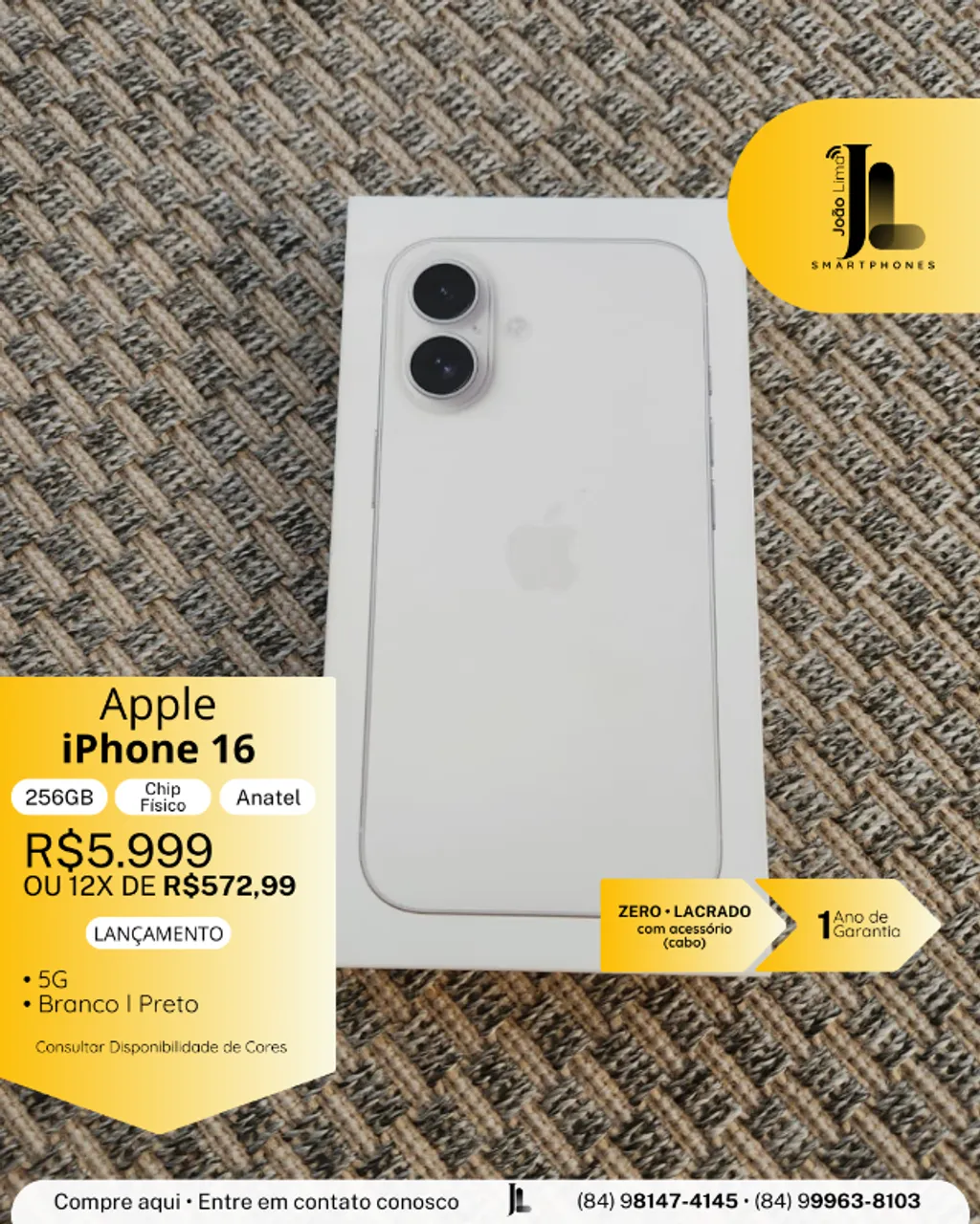 IPHONE 16, 256GB, CHIP FÍSICO, ANATEL, LACRADO, EXCLUSIVO!