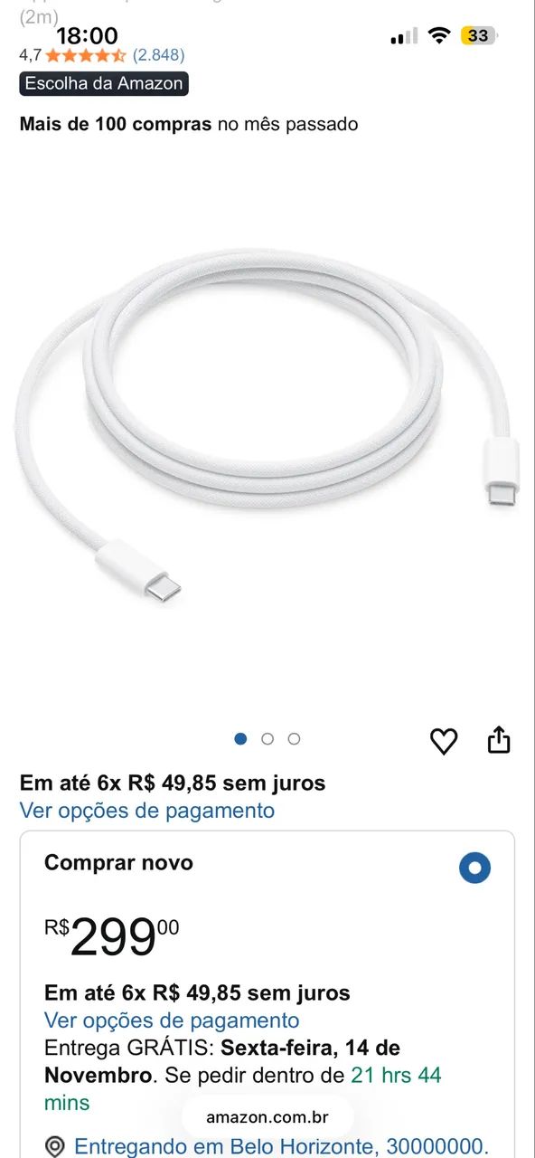 Cabo Tipo C original iPhone 16 em diante aberto só pra conferência. - Foto 3