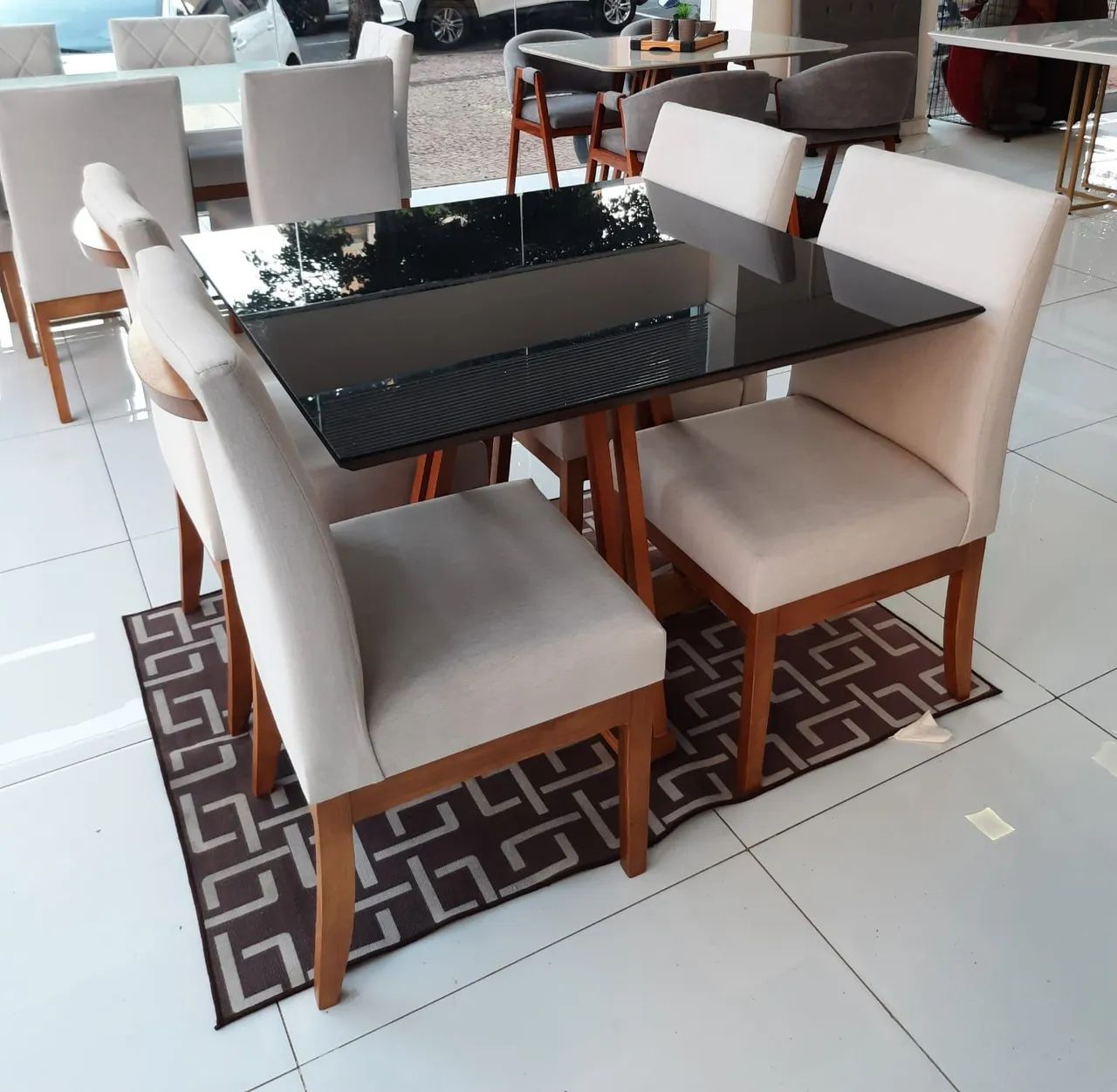 Mesa de Jantar de Vidro com 4 Cadeiras
