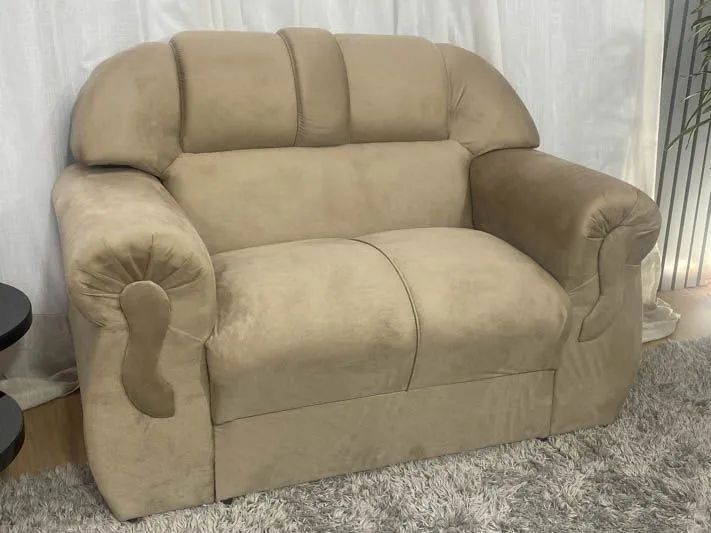 Conjunto Sofá 2 e 3 Lugares Veludinho Bege - Foto 3