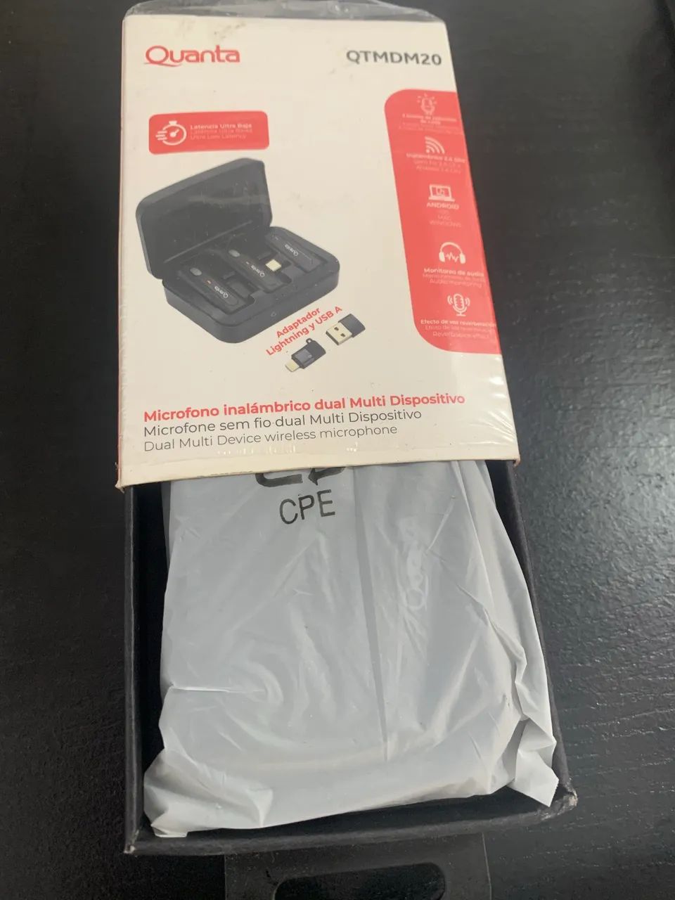 Microfone Sem Fio Quanta Dual Multi Dispositivo QTMDM20 Preto - Foto 2