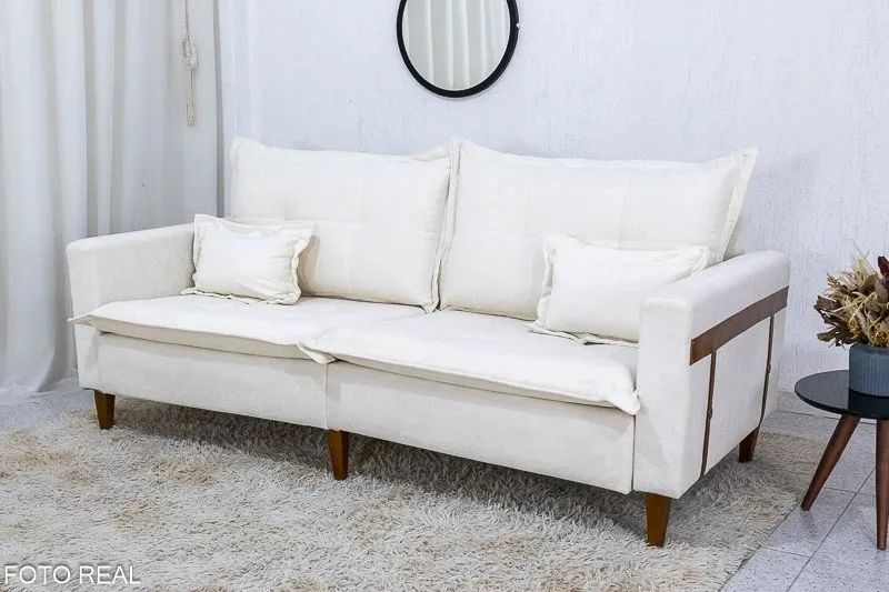 Sofá 3 lugares 2.08m Boucle Bege Pillow Top rf543