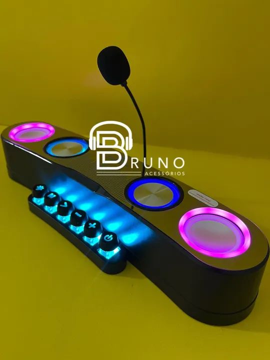 Caixa de Som Gamer com Microfone Grasep - Iluminação RGB - Foto 3