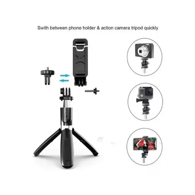 Bastão De Selfie Stick L02 Com Bluetooth E Tambem Tripe mesa C/ Controle Bluetooth Retráti - Foto 3