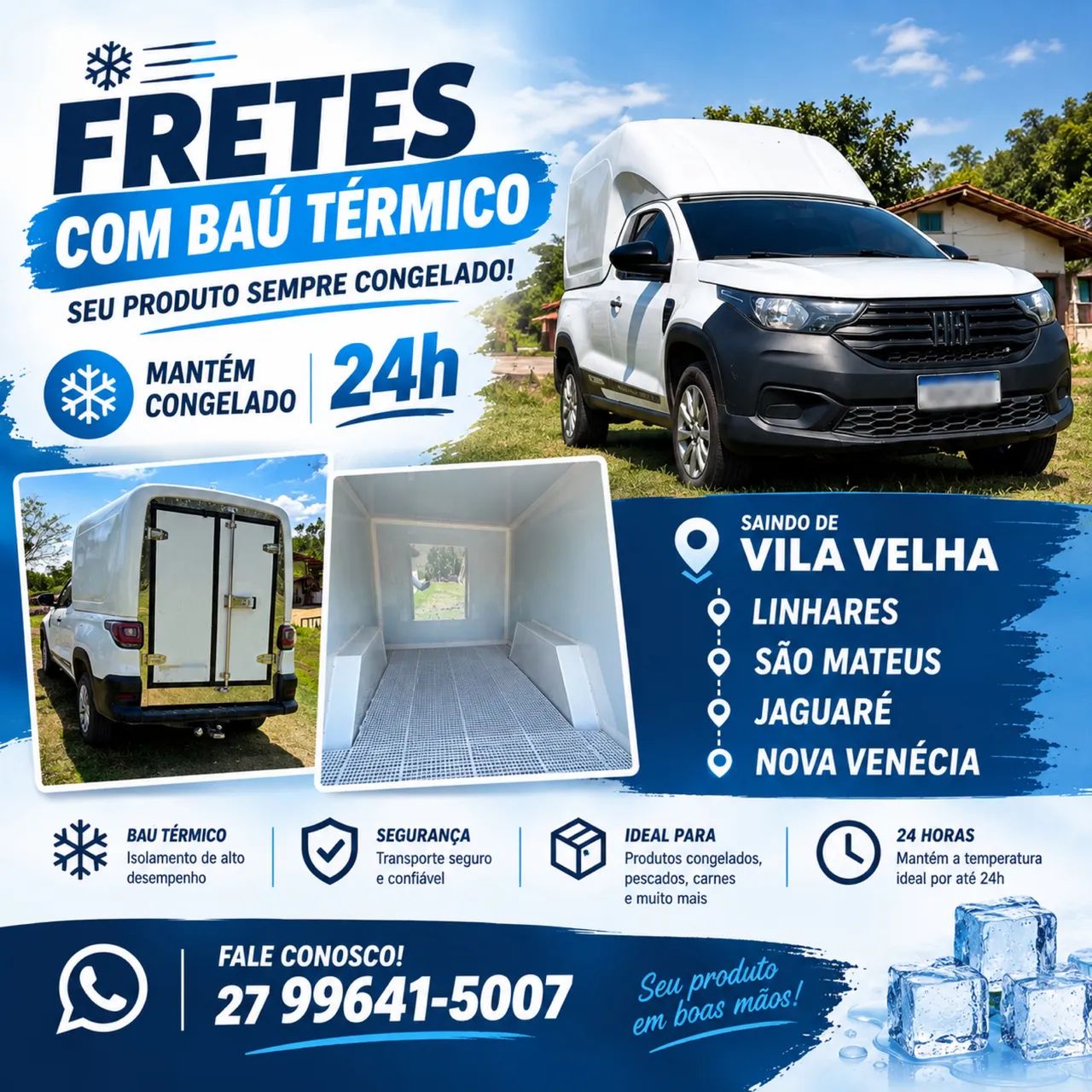 Frete baú térmico 600kg 