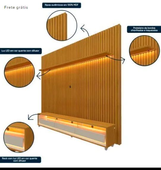 Rack com Painel para TV até 90 Polegadas LED 3 Gavetas Nobre Clean 100% MDF - Gelius Móvei - Foto 3