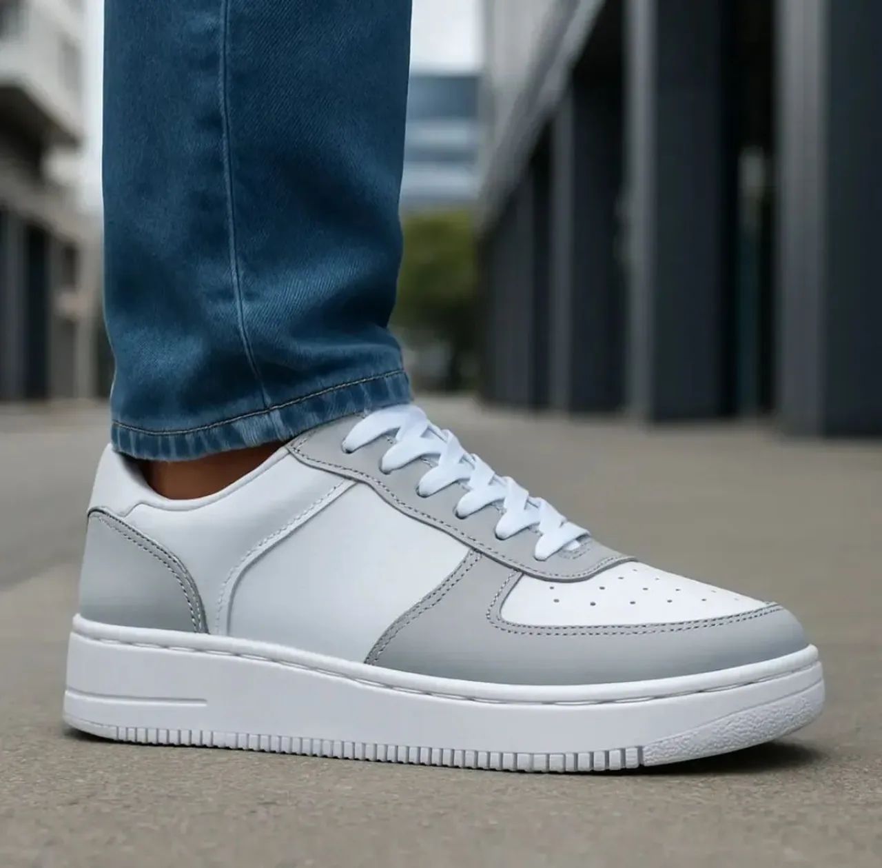 Tenis casual Branco com cinza unissex - Foto 2