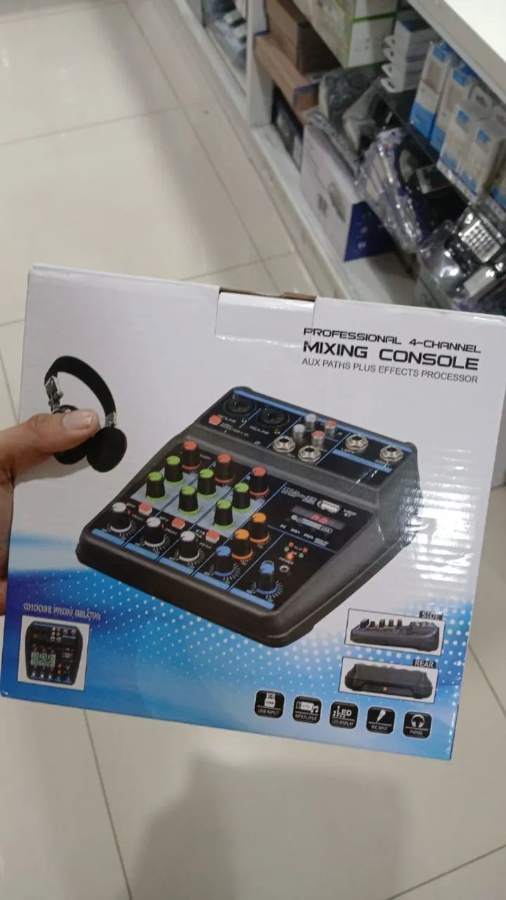 Mixing console profissional 4-channel entrada usb led display e microfone