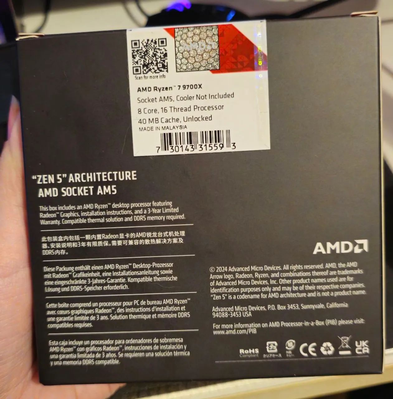新品未開封 AMD Ryzen 7 9700X Processador AMD RYZEN 7 9700X - novo lacrado - Processadores